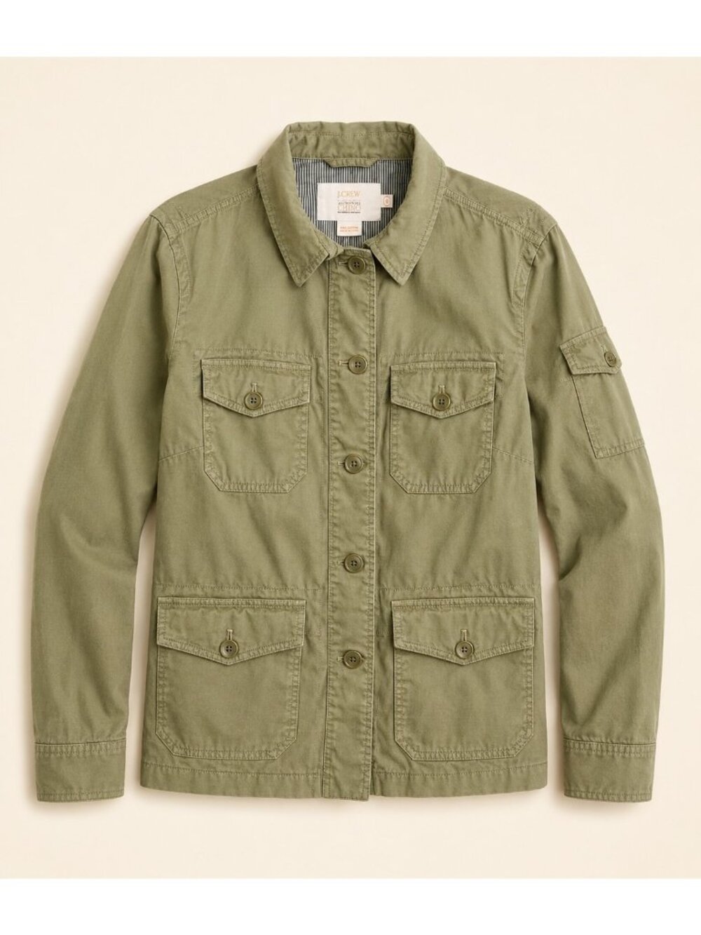 J.Crew Classic Twill Chino Utility Jacket Olive Green Button Front Size Medium